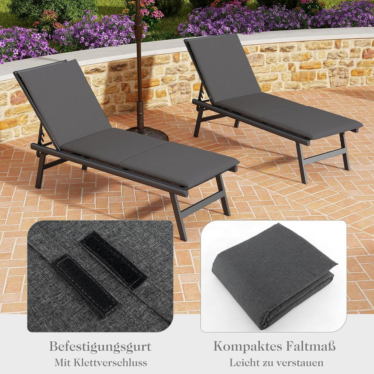 LIEGENAUFLAGE Dunkelgrau - Dunkelgrau, Metall (182/5/59cm) - COSTWAY