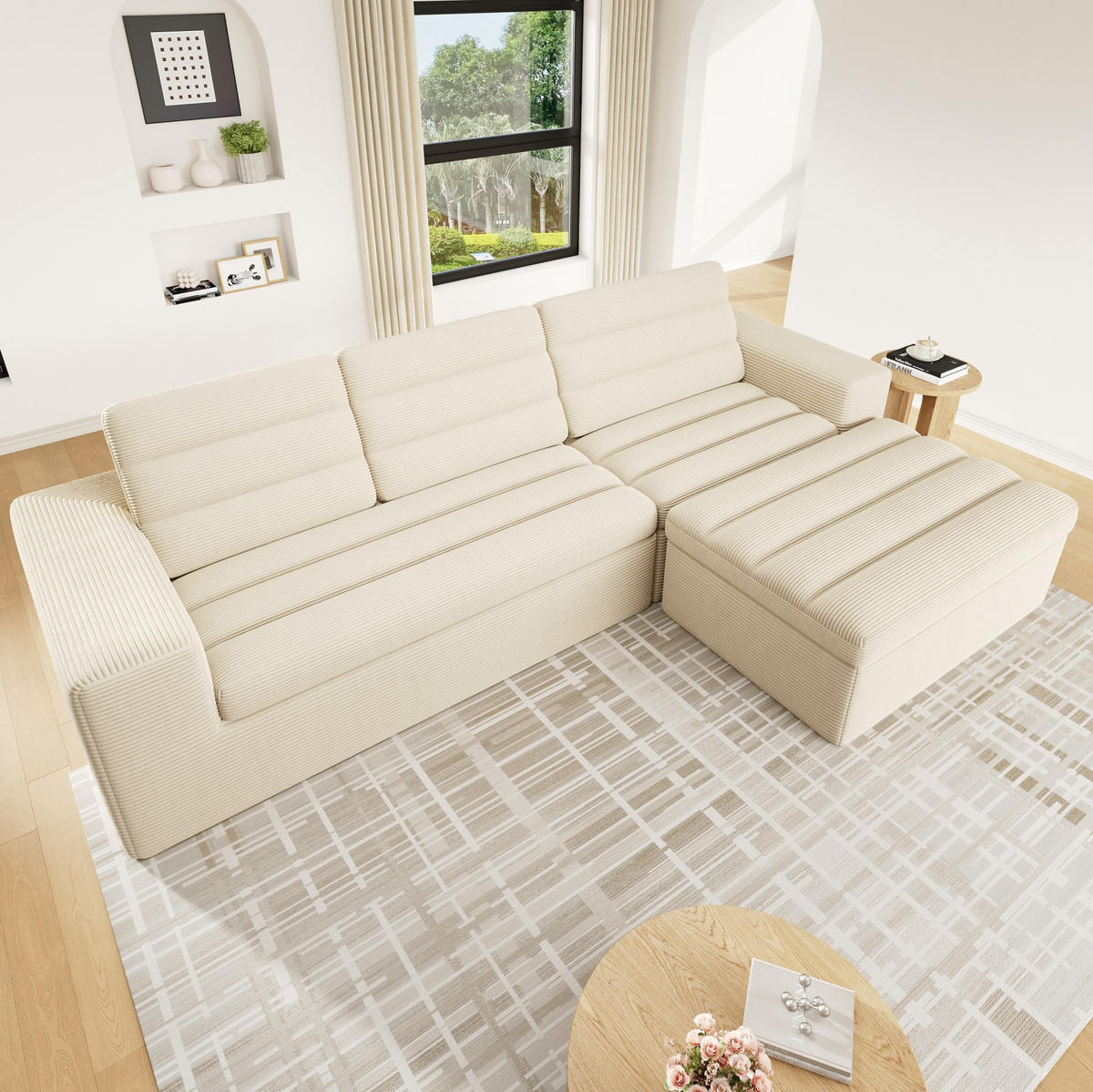 SOFA Modulares Ecksofa 253 x 161 x 89 cm Beige Cord - Beige, Kunststoff (161/253cm) - Meubliv