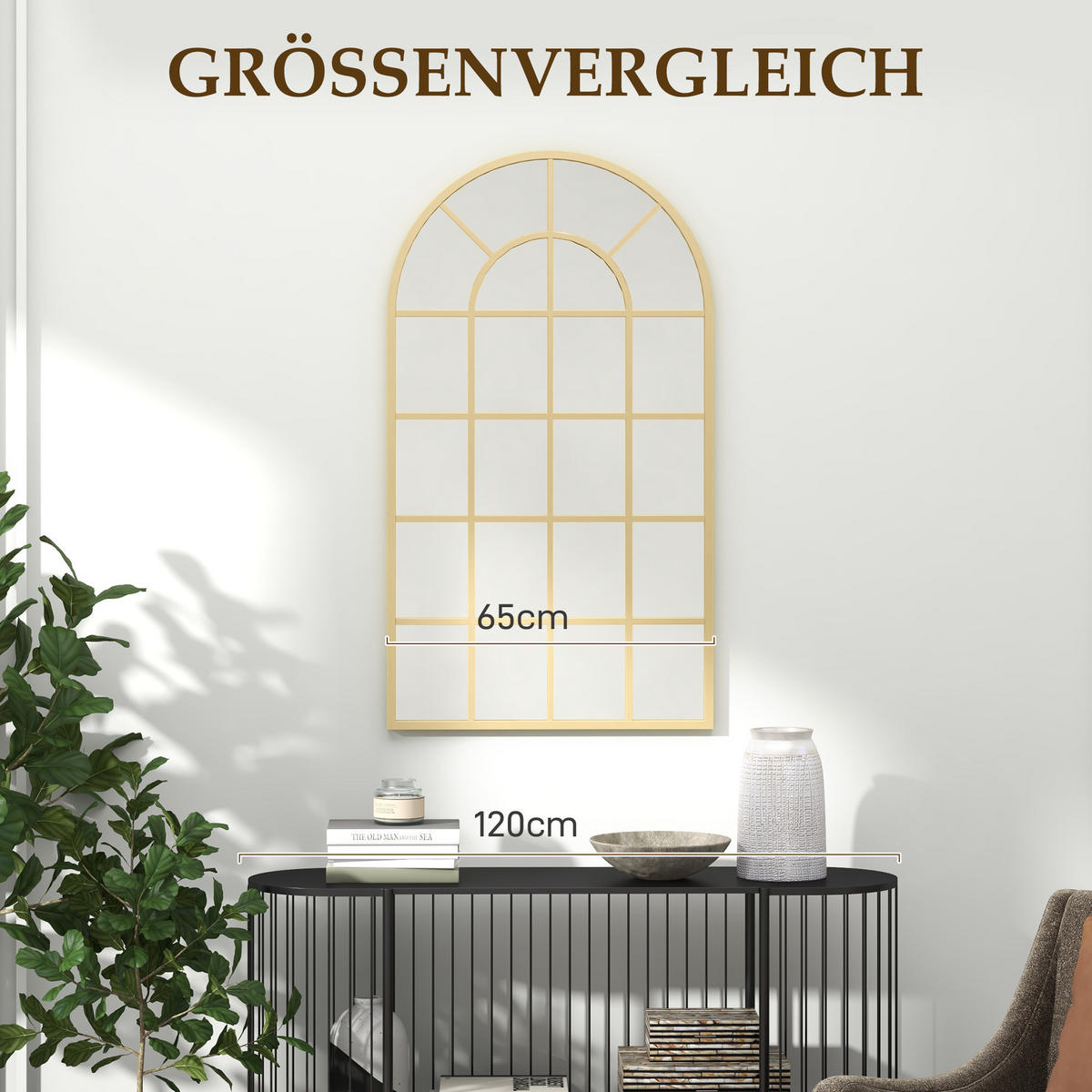 WANDSPIEGEL Garderobenspiegel 110 x 65cm Flurspiegel mit Metallrahmen - Goldfarben, Glas (65/2.5/110cm) - HOMCOM