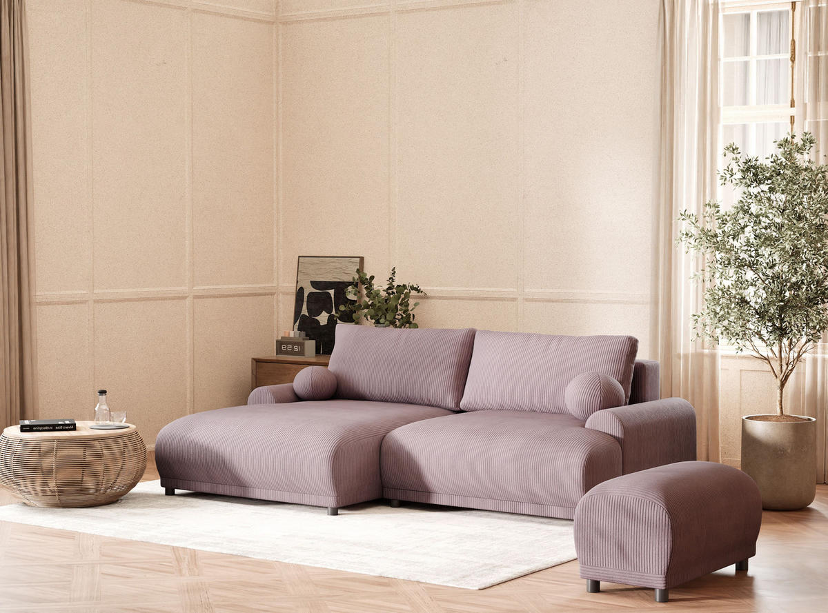ECKSOFA MIT SCHLAFFUNKTION Tallin Lila Samtstoff - Links Seite - Flieder/Schwarz, Holz/Holzwerkstoff (145/240cm) - Maison de Reve