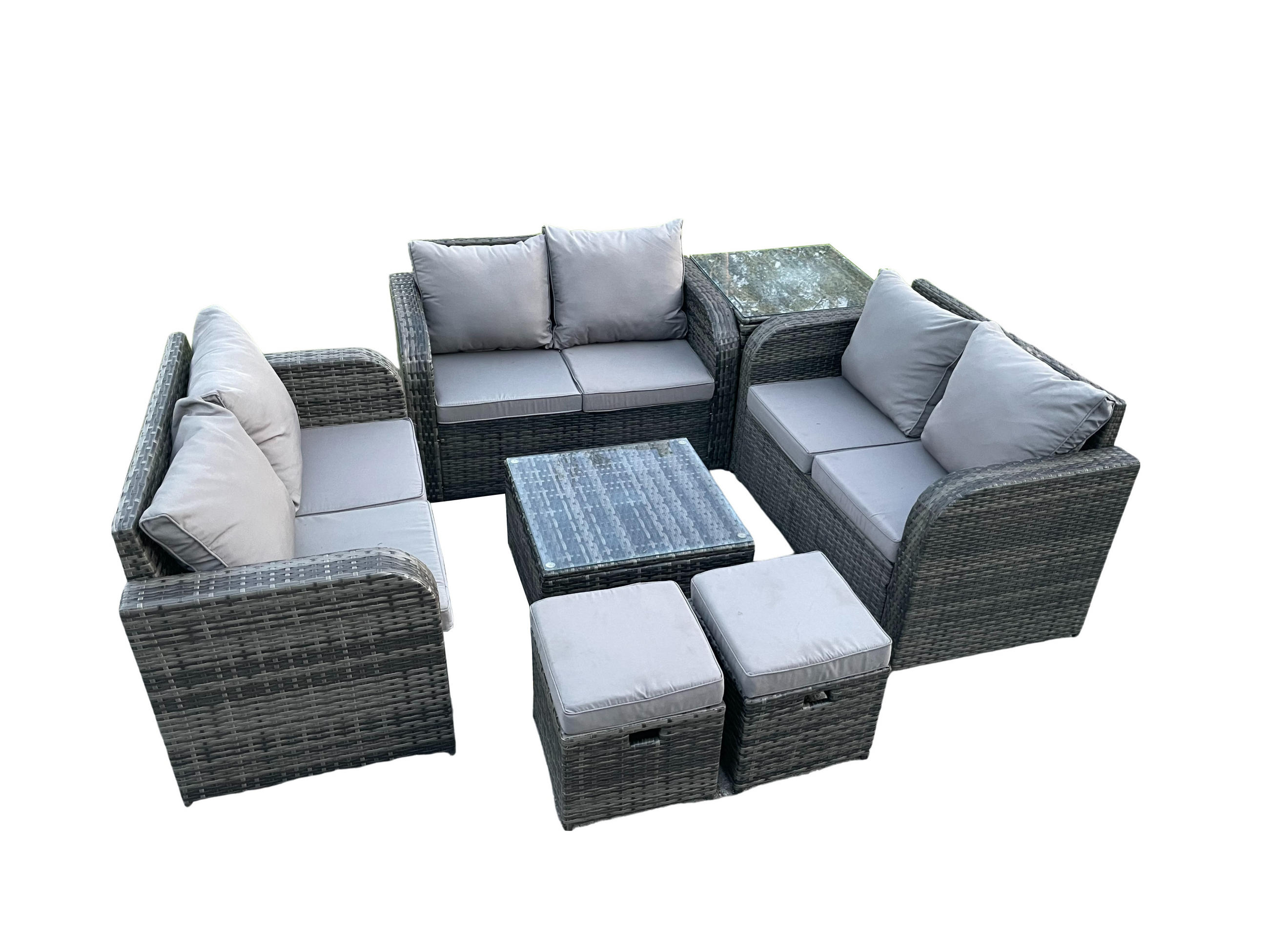 LOUNGESOFA-SET Polyrattan Dunkelgrau 8-Sitzer - Dunkelgrau, Metall - Fimous