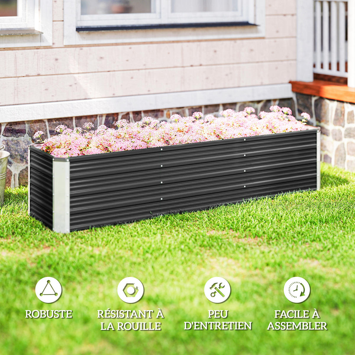 HOCHBEET DE-12321 183/47/40 cm mit offenem Boden Grau - Grau, Metall (183/40/47cm) - ComfortXL