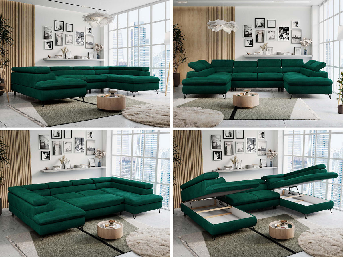 WOHNLANDSCHAFT PETER U Velvet Grün - Schwarz/Grün, Textil/Metall (346/76/208cm) - MKS