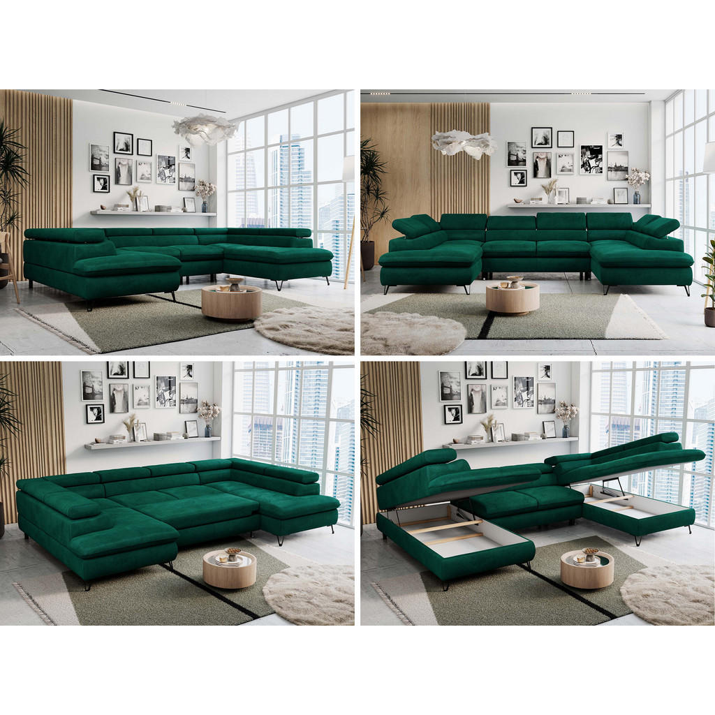 Thumbnail - MKS Wohnlandschaft, Grün, Textil, 6-Sitzer, U-Form, 346x76x208 cm, Wohnzimmer, Sofas & Couches, Wohnlandschaften, Wohnla...