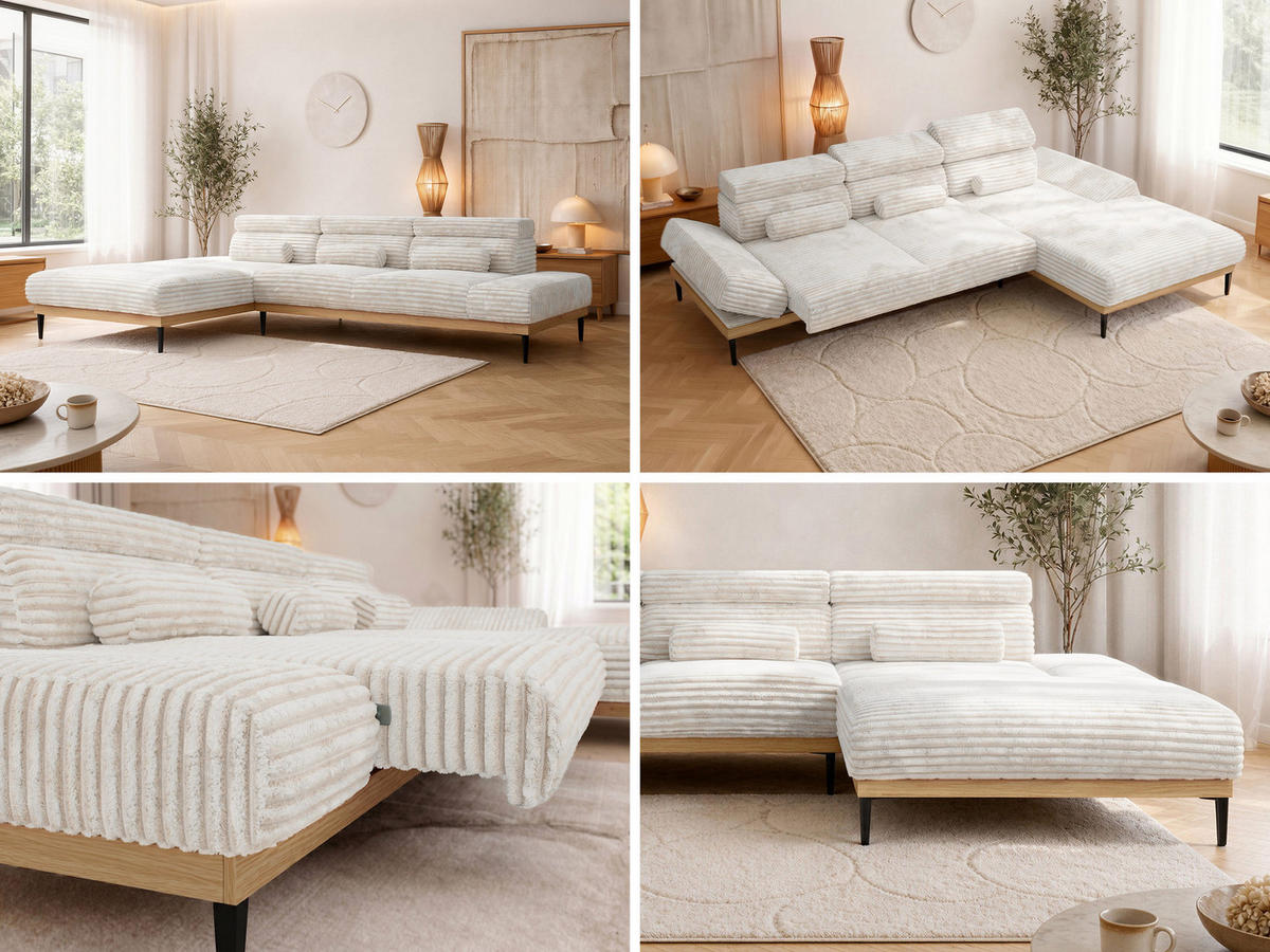 ROHOVÁ SEDAČKA PAVERO L - Béžová Manšester - Vpravo - čierna/béžová, kov/textil (316/205cm) - MKS