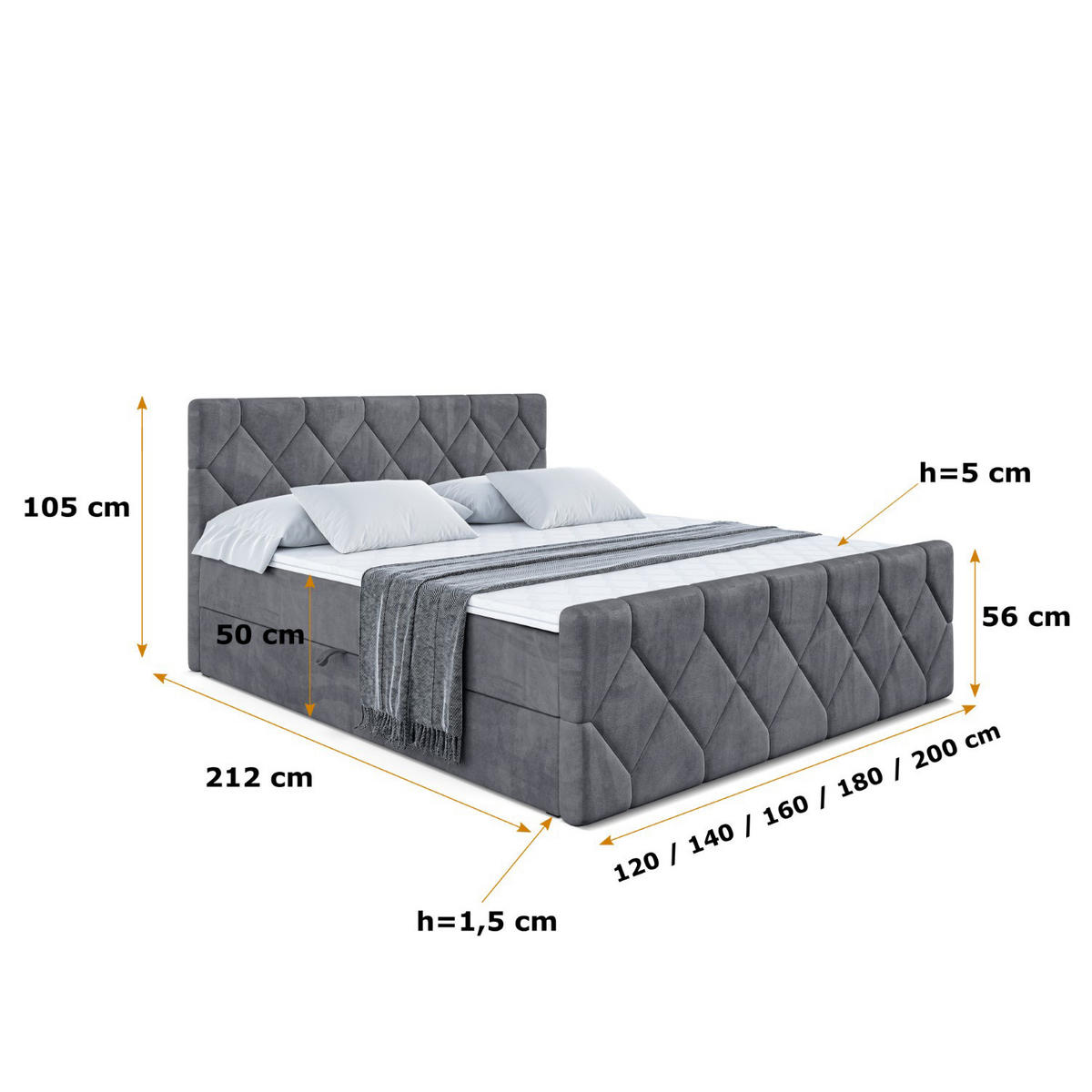 BOXBETT CATOR-Z - 180x200 cm - H3 - Dunkelgrau - Dunkelgrau, Holzwerkstoff (180/200cm) - ALTDECOR