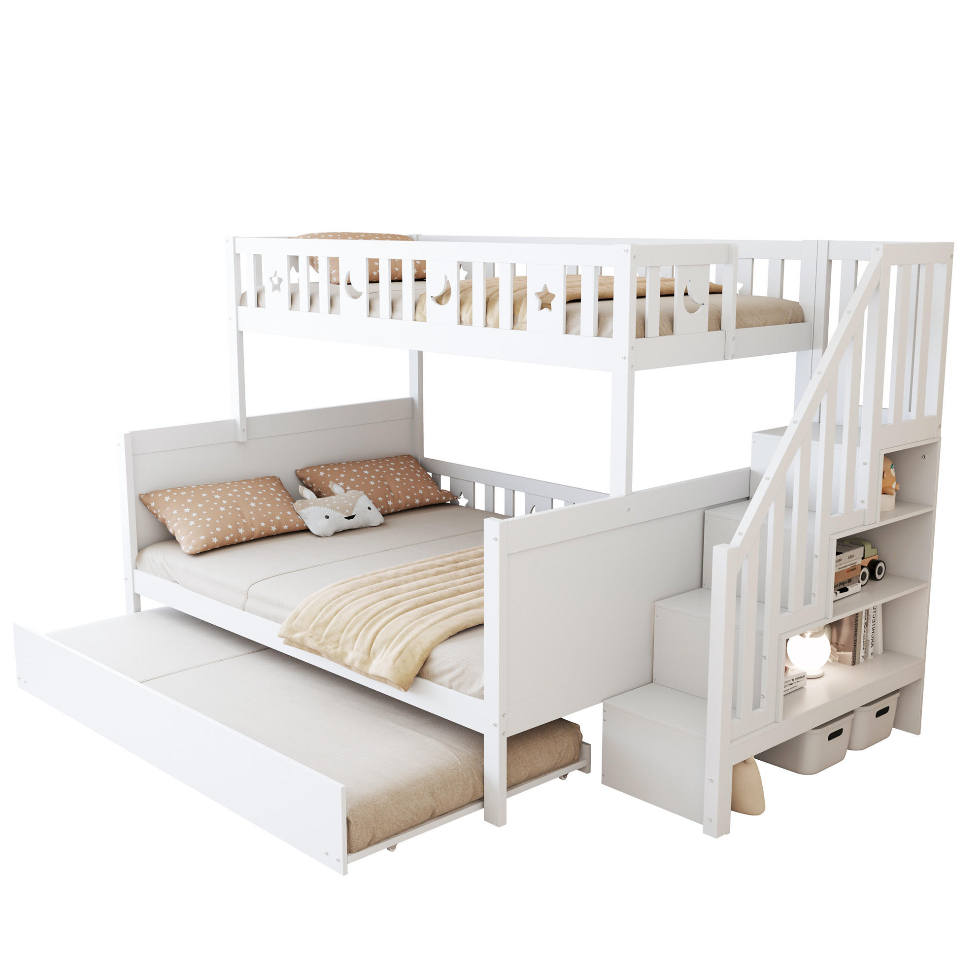 ETAGENBETT 90/200 & 140/200 cm aus Massivholz mit Stauraum und Ausziehbett - Weiß, Holz (90/200cm) - Flora Grace