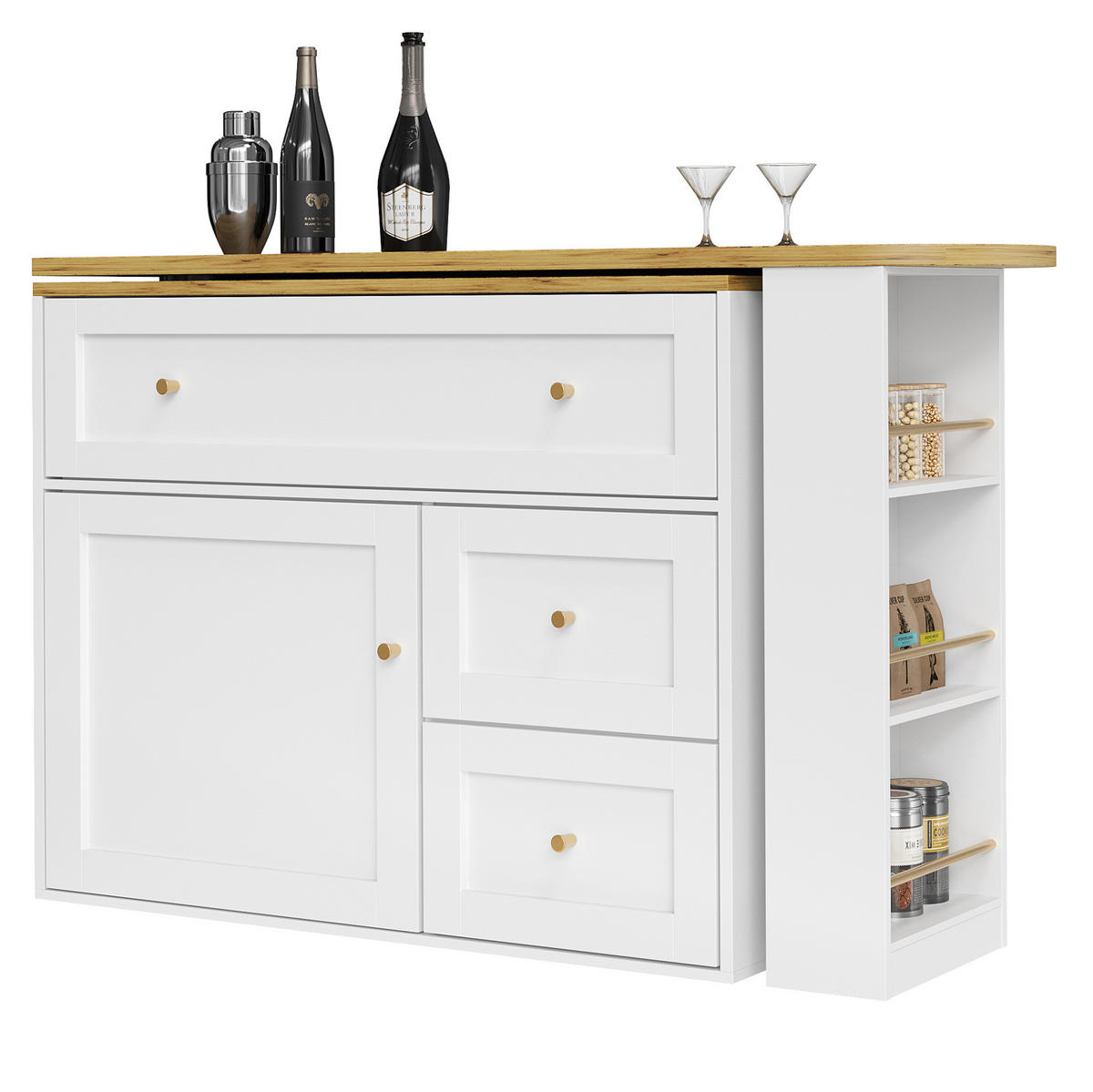 ESSZIMMERSCHRANK aus MDF & Metall 138-204x39x105cm in Weiß - Weiß, Holzwerkstoff (204/105/39cm) - Modfu