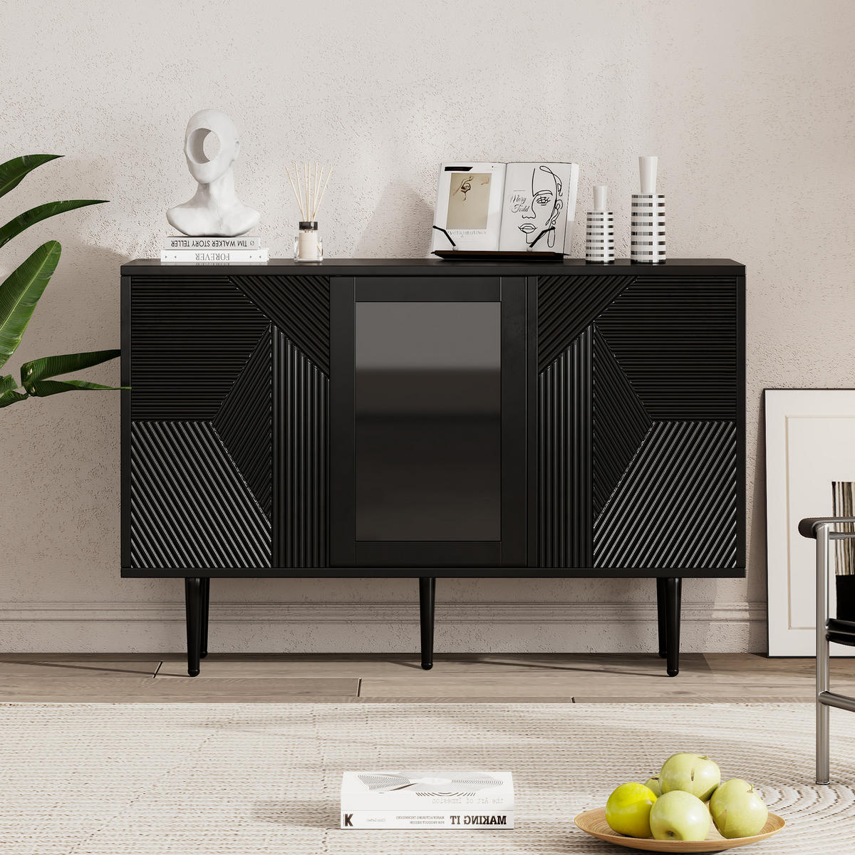 KOMMODE mit 3 Türen Black 120/38/79.5 cm - Schwarz, Holz (38/79.5/120cm) - Urban Meuble