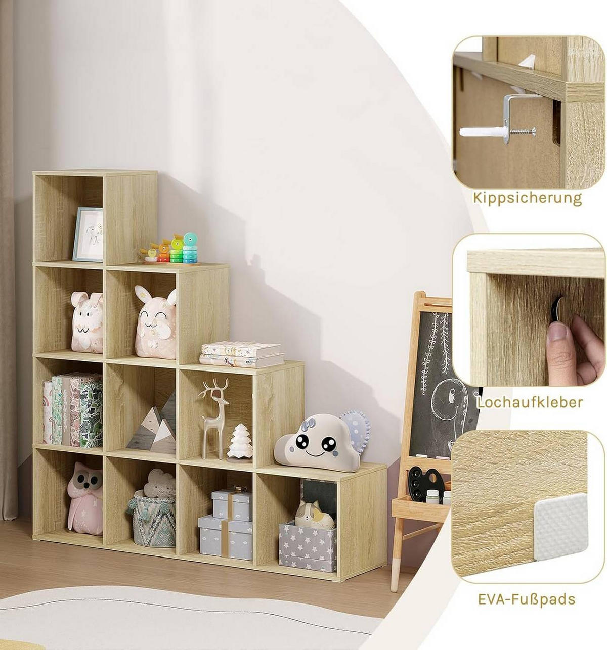 REGALE Bücherregal mit 10 Fächern, Würfelregal, Helle Eiche - Eichefarben, Holzwerkstoff (120/120/30cm) - Woltu
