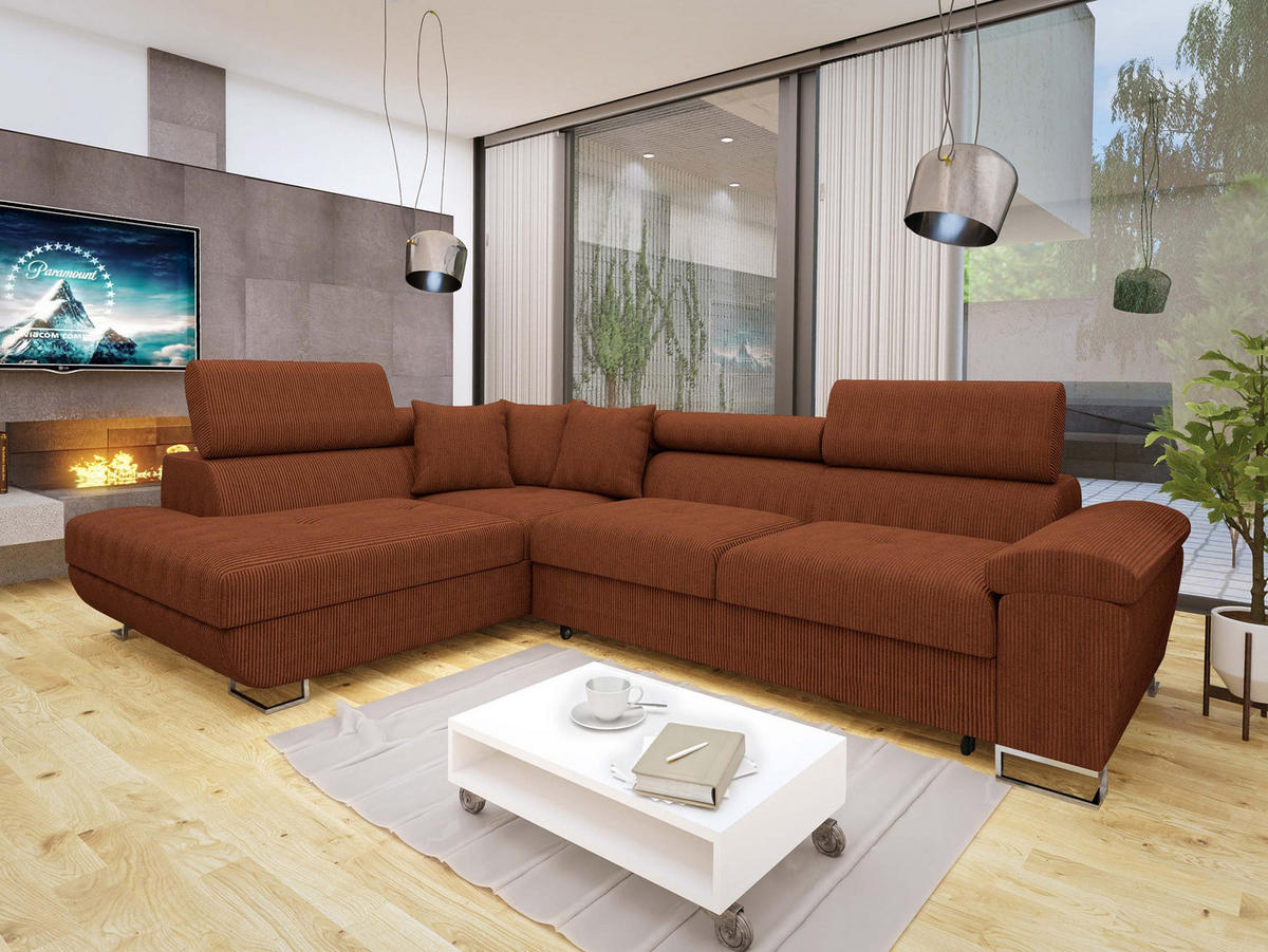 ECKSOFA Cotere Cord, Seite: Links - Braun, Holz/Textil (270/202cm) - MIRJAN24