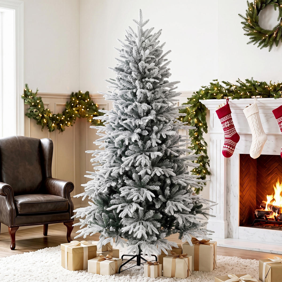 KÜNSTLICHER-WEIHNACHTSBAUM PE Metall Grün Weiß - Grün, Kunststoff (180cm) - HOMCOM
