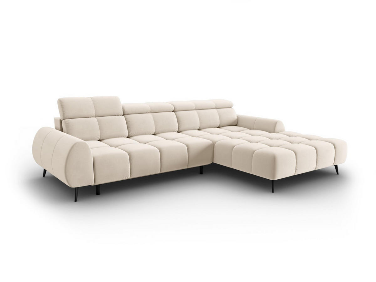 ELEKTRISCHES-ECKSOFA rechts Alyse aus Samt leichtes beige 5 Sitzplätze - Beige, Textil (188/295cm) - Micadoni