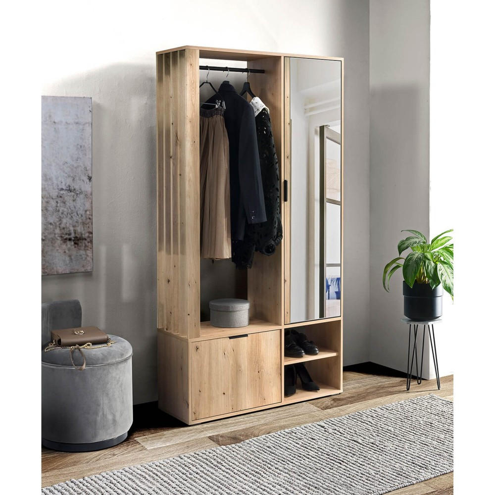 GARDEROBENSCHRANK Limo mit Spiegel und Schuhschrank, Eiche Artisan - Eiche Artisan, Holzwerkstoff (100/190/33cm) - Beautysofa