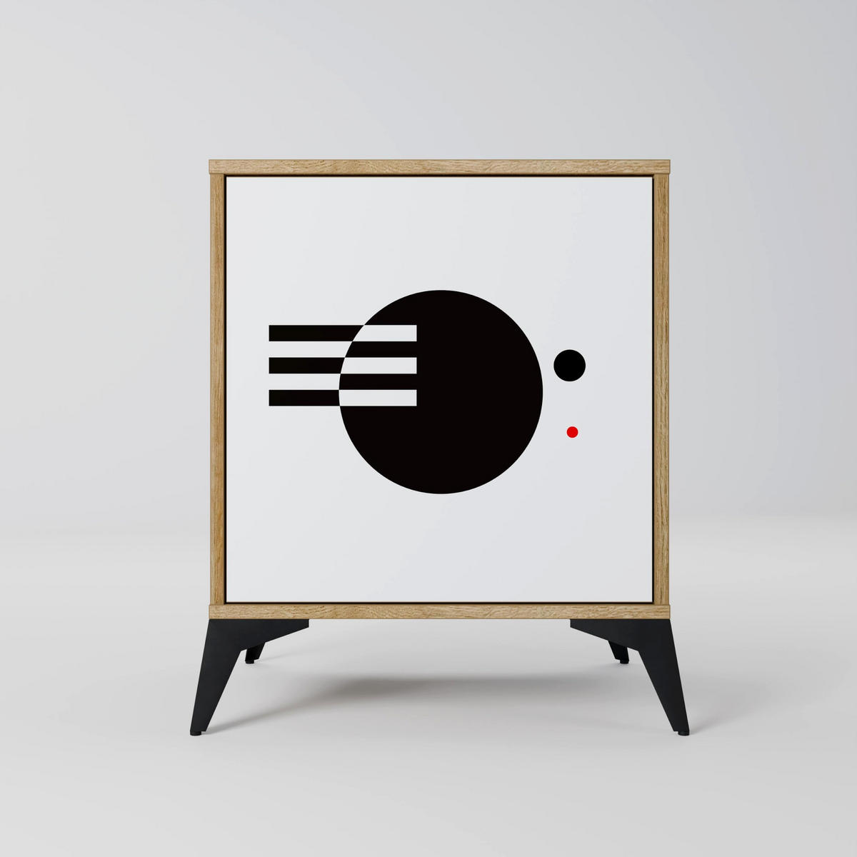 SIDEBOARD BLACK AND WHITE COMBINATION, Eichefarben, 57,5x42x70,5 cm, Schwarze Metall-Sternfüße - Eichefarben/Multicolor, Holzwerkstoff/Metall (57.5/70.5/42cm) - SpaceRebels