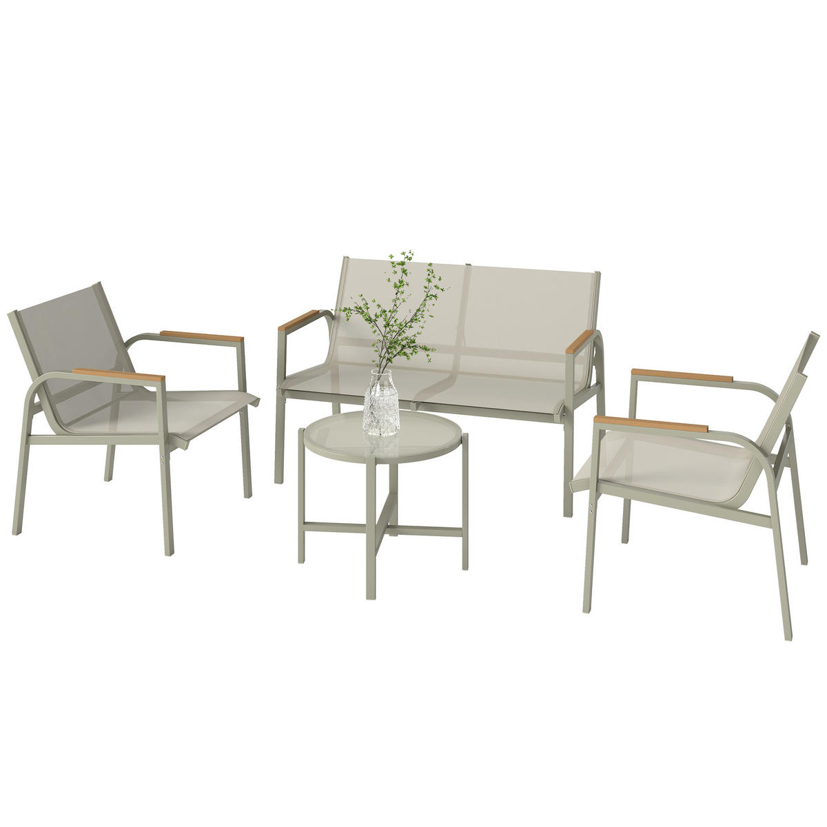 GARTENMÖBEL SET DE-06583 für 4 Personen, 2er-Sofa, 2 Sessel, Beistelltisch Grün - Grün, Textil/Metall - ComfortXL
