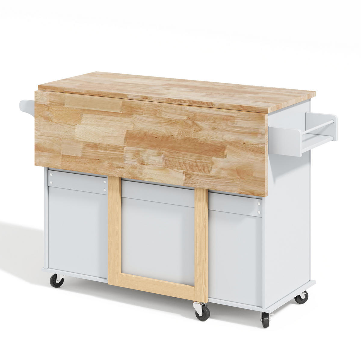 KÜCHENINSEL 137x76x92cm Grau mit Klappplatte, Schrank, 3 Schubladen & Rollen - Grau, Holzwerkstoff (137/92/76cm) - Modfu