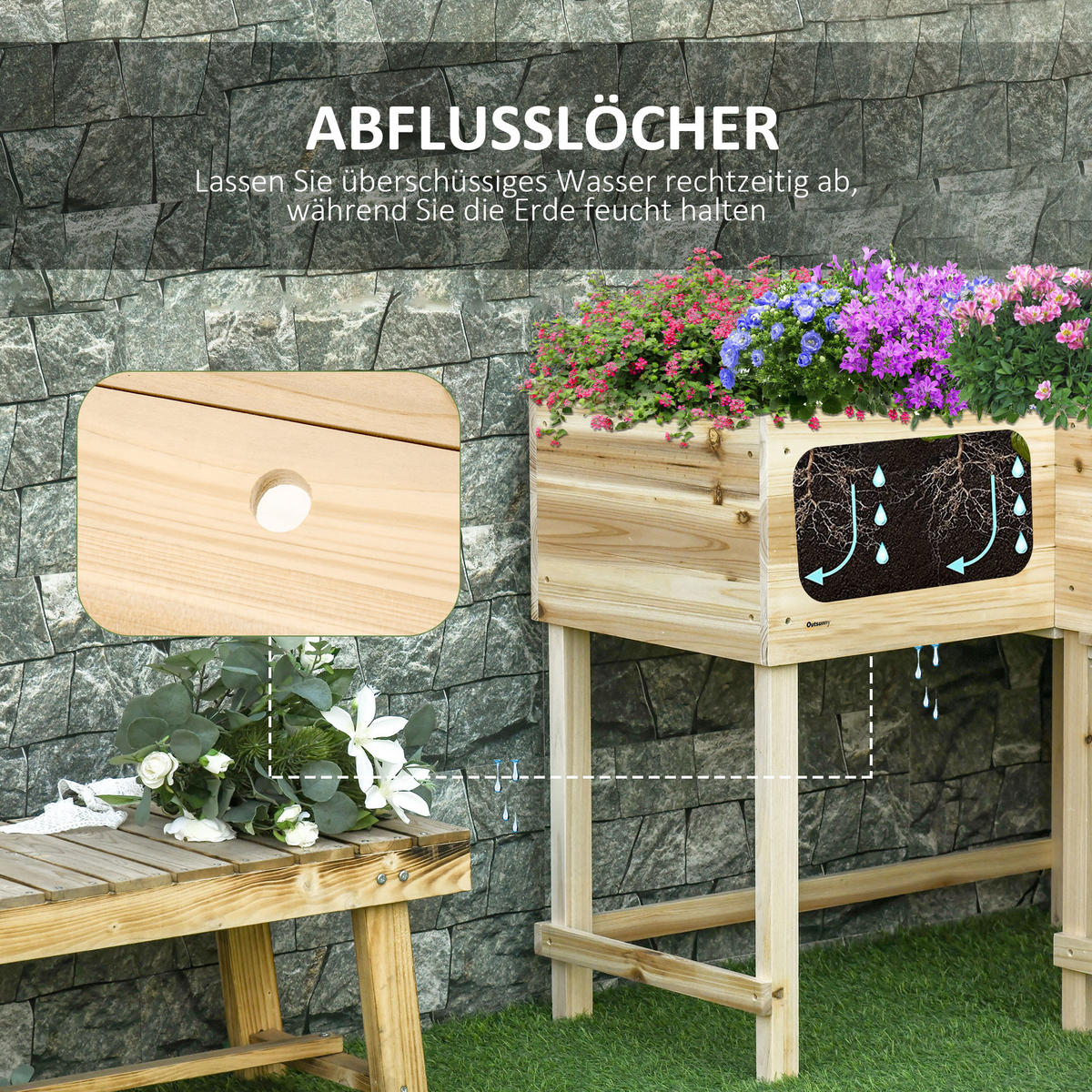 HOCHBEET, Naturholz, Tannenholz - Naturfarben, Holz (91/81/122cm) - Outsunny