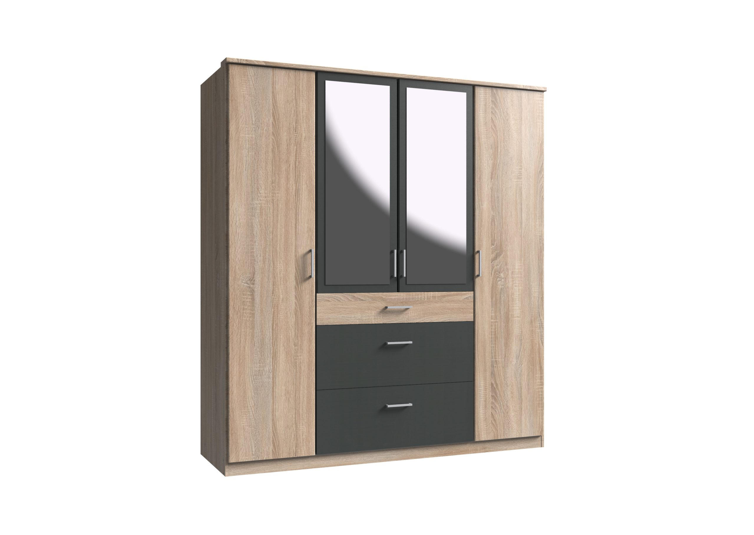 KLEIDERSCHRANK Click in Eiche Sägerau mit Grafit - Drehtürenschrank 179 cm Breite mit Spiegel - Braun, Holzwerkstoff (179/199/58cm)