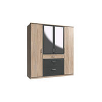 KLEIDERSCHRANK Click in Eiche Sägerau mit Grafit - Drehtürenschrank 179 cm Breite mit Spiegel - Braun, Holzwerkstoff (179/199/58cm)