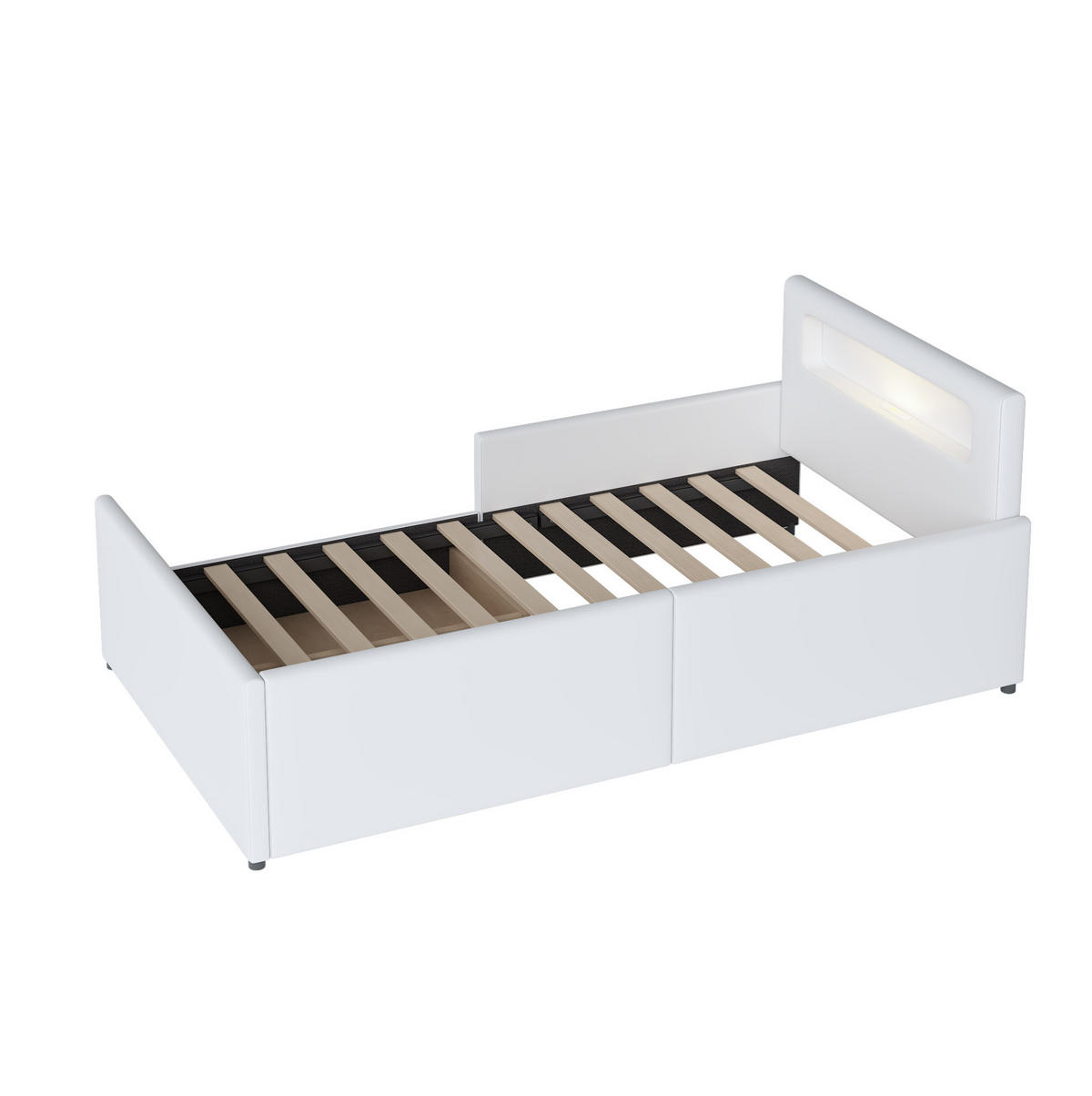 POLSTERBETT 90/200 cm mit LED-Nachtlicht, USB-Anschluss und Stauraumschubladen - Weiß, Textil (90/200cm) - BEAOK