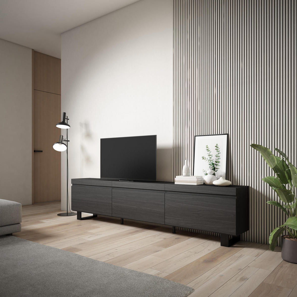 TV-SCHRANK Lowboard, schwarz, 240/35/57cm - Schwarz, Holzwerkstoff (240/57/35cm) - Skraut Home