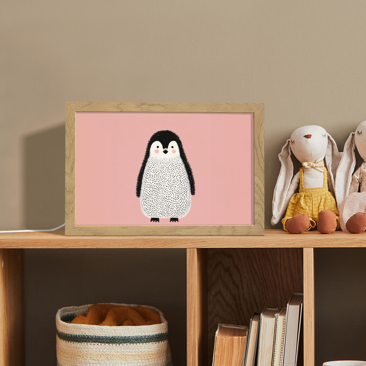 NACHTTISCHLAMPE Pinguin - Punkte - Minimalistisch - Rosa 30x20 cm - Rosa, Holzwerkstoff (8/30/20cm)
