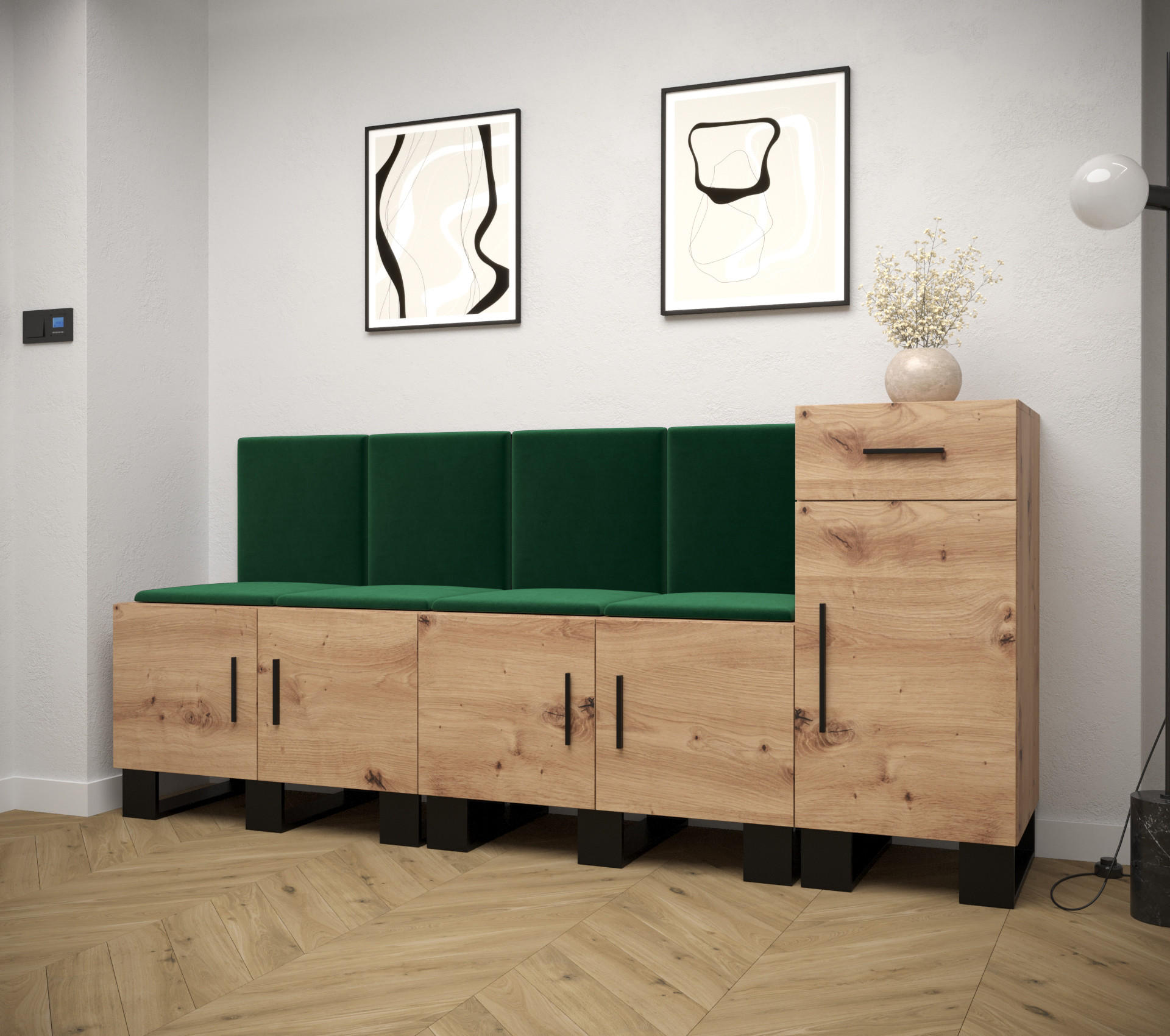 GARDEROBEN-SET 95/210/45,6 - Waldgrün/Schwarz, Holz/Kunststoff (210/95/45.6cm) - Abiks Möbel