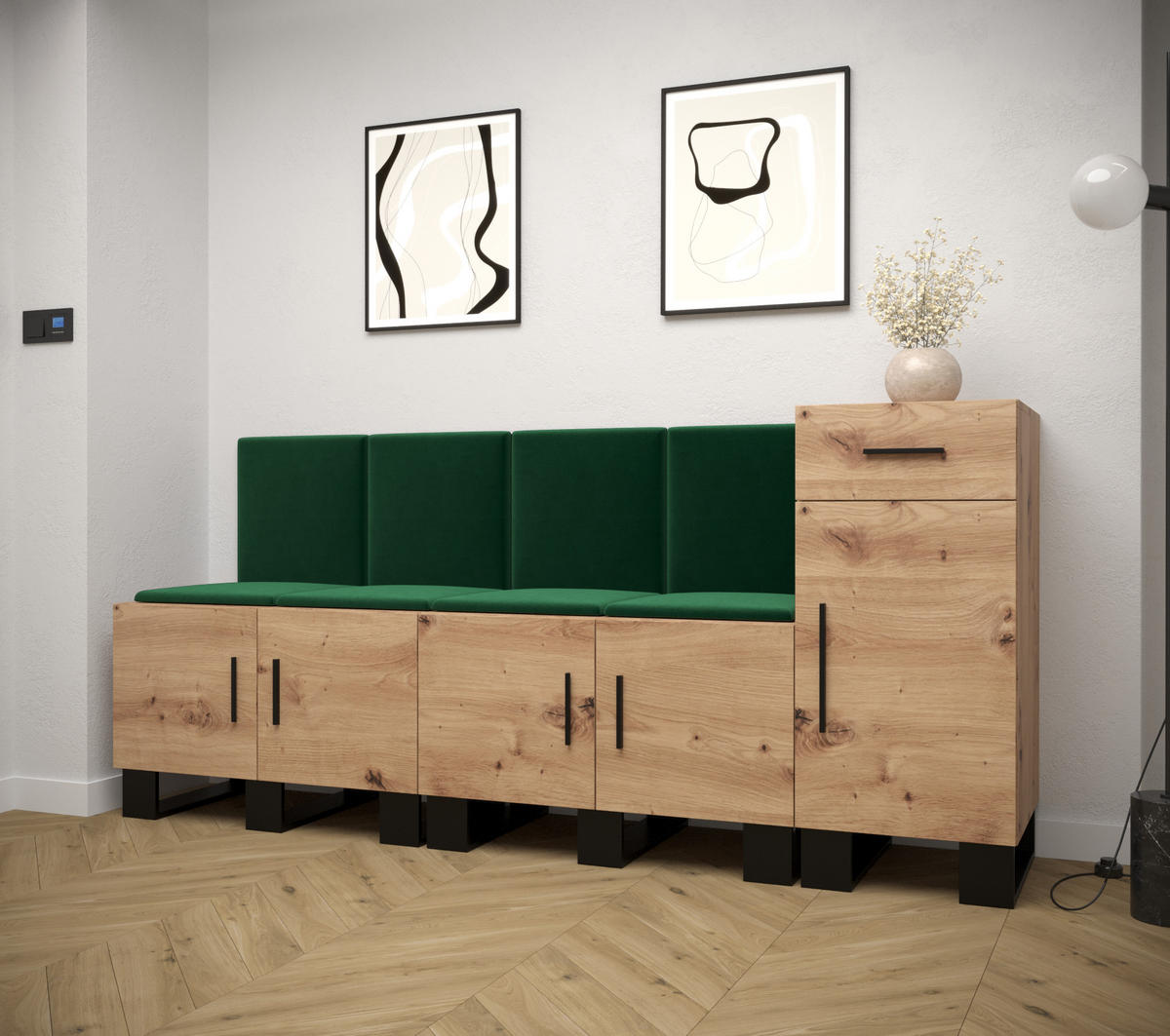 GARDEROBEN-SET 95/210/45,6 - Waldgrün/Schwarz, Holz/Kunststoff (210/95/45.6cm) - Abiks Möbel