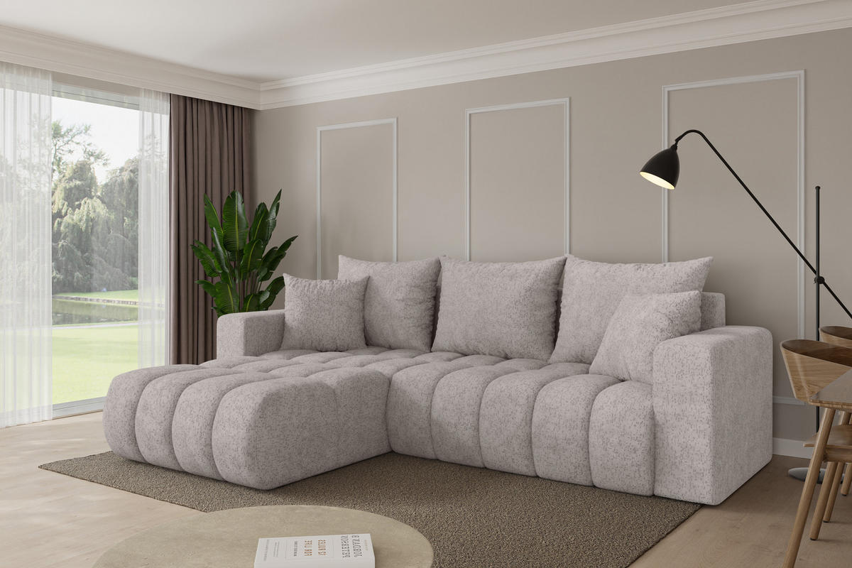 ROHOVÁ SEDAČKA s funkcí spaní, otoman vlevo MILA-L-v1 277x195x86 světle šedá velur - černá/světle šedá, kompozitní dřevo/textil (277/194cm) - ALTDECOR