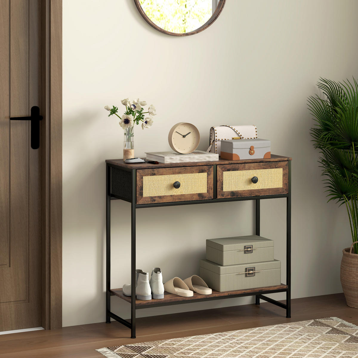 KONSOLENTISCH Rustikales Braun MDF Stahl 1 Stück - Braun, Kunststoff (80/30/75cm) - GiPP