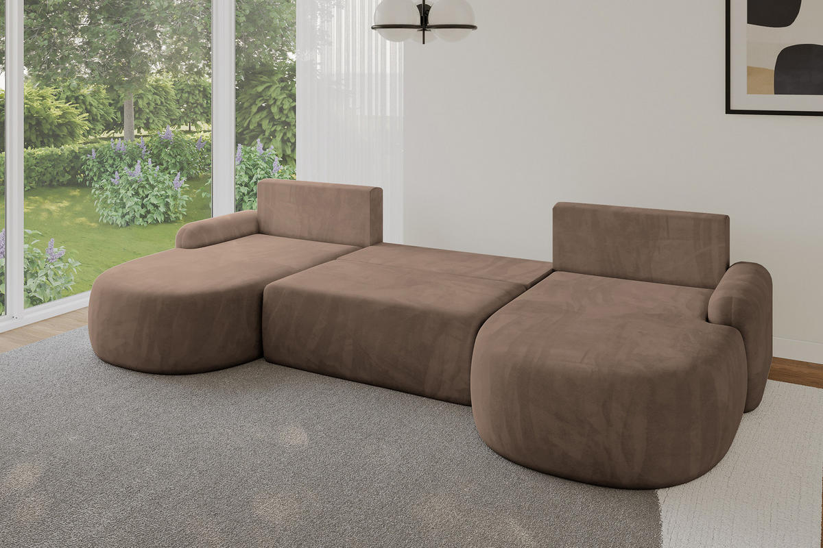 WOHNLANDSCHAFT mit Schlaffunktion und Bettkasten LIRA-U - 335x172x89 Braun - Braun, Holzwerkstoff/Textil (335/89/172cm) - ALTDECOR