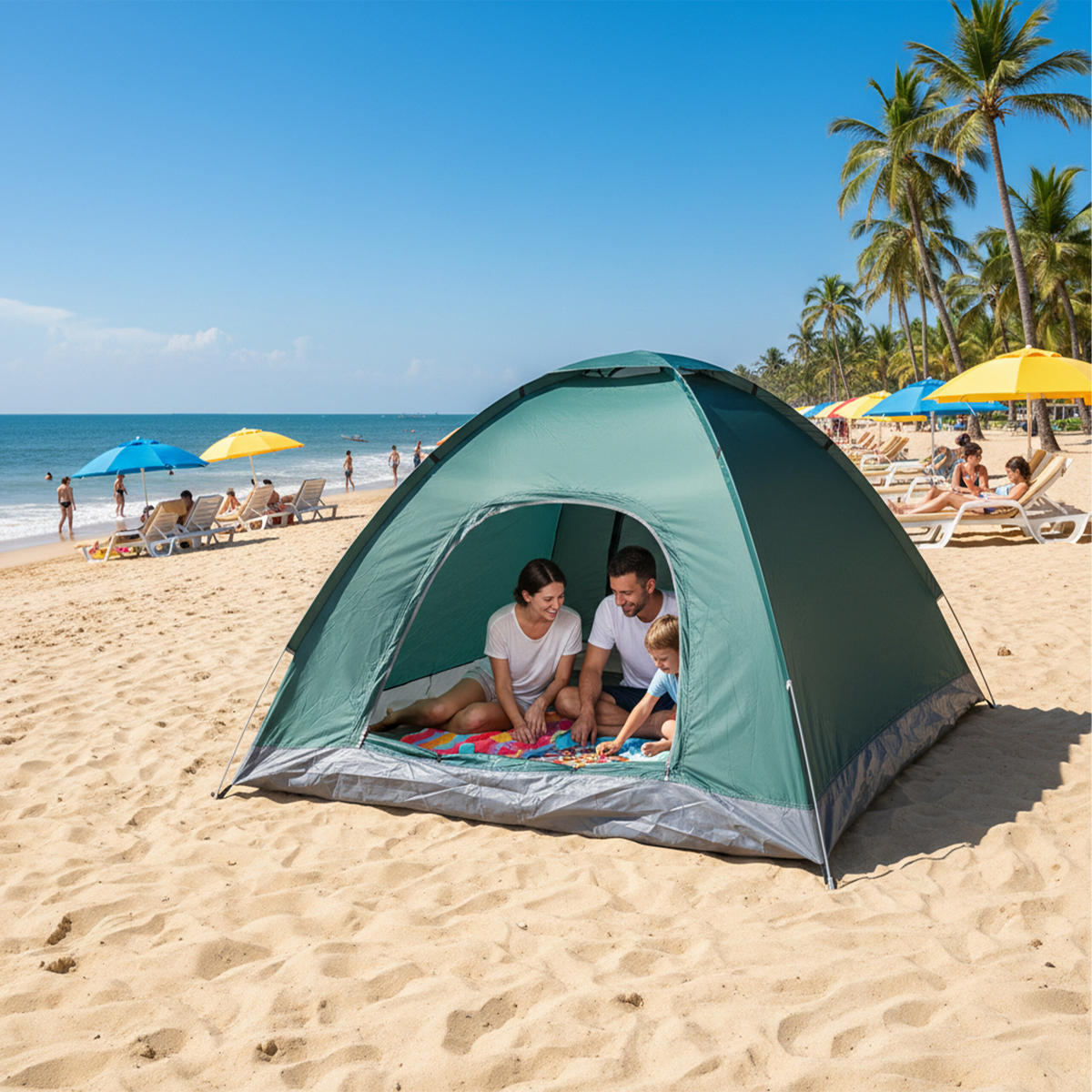 POP-UP stan na pláž - tmavě zelená, textil/plast (200/200cm) - Relaxdays