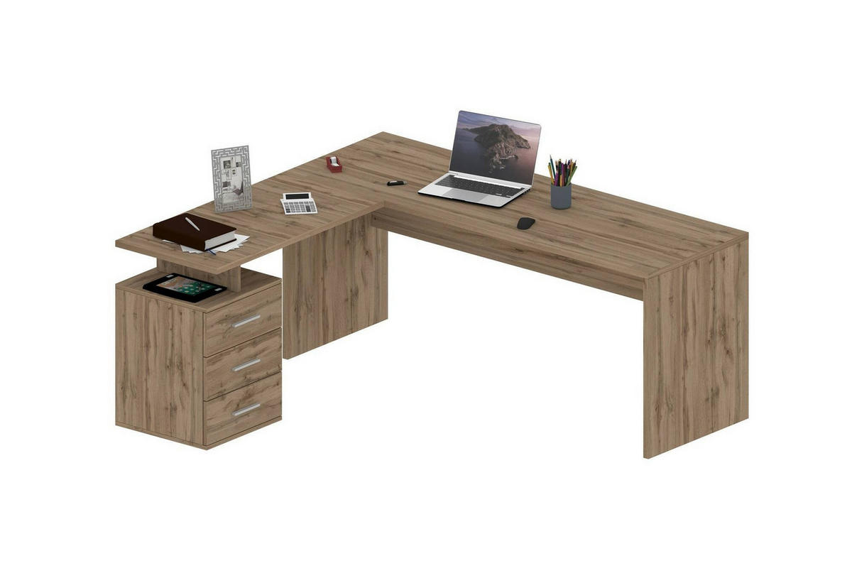 ECKSCHREIBTISCH Eiche 60/180/75 cm - Braun, Holzwerkstoff (60/180/75cm) - DMORA