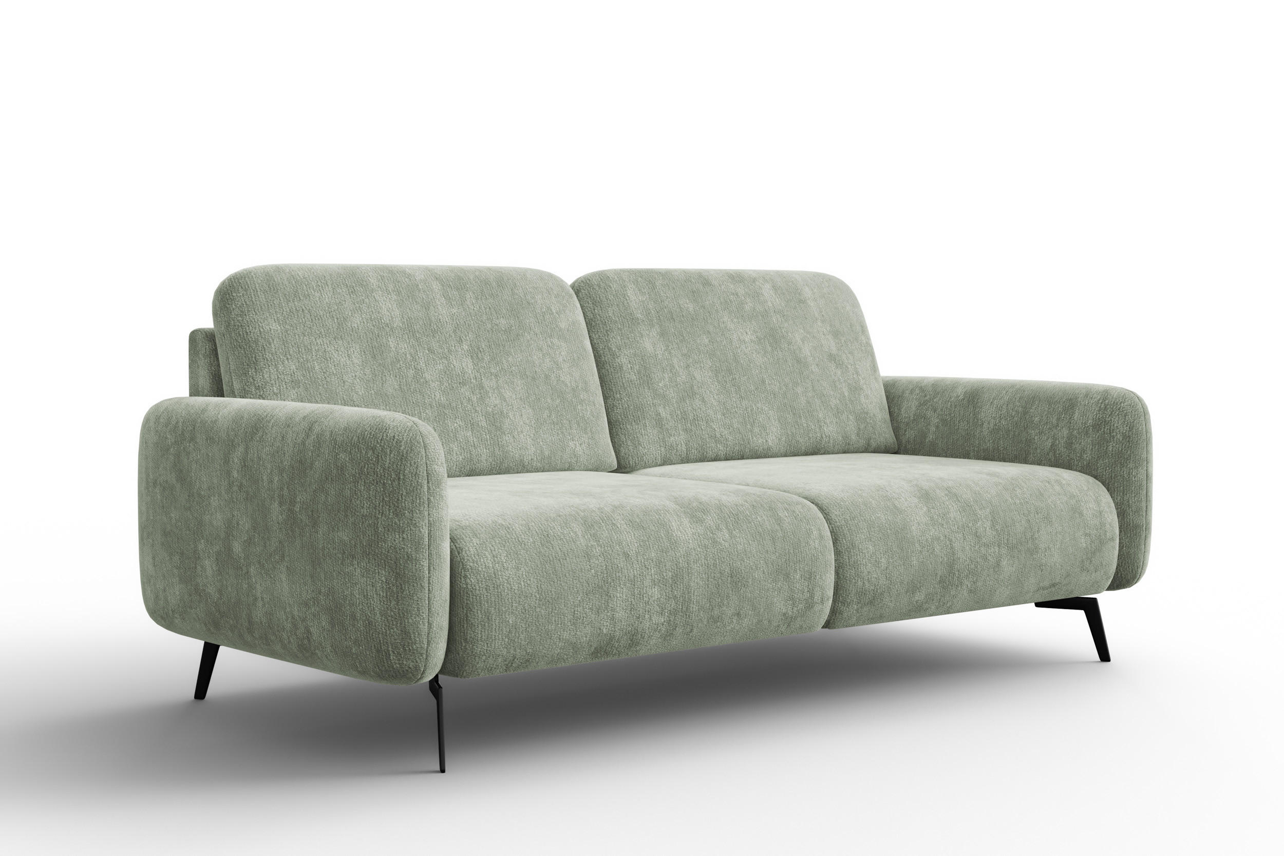 SOFA FEBE 3-Sitzer, hellgrüner Chenille-Stoff - Schwarz/Hellgrün, Holz/Textil (190/82/96cm) - Wozimo
