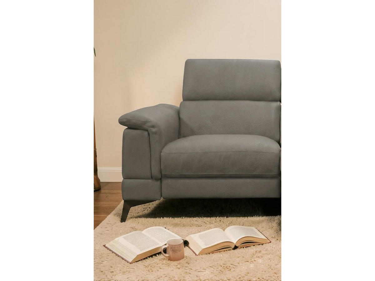 3-SITZER Sofa Planet Echtleder mit 1 x Relaxfunktion Greige - Greige, Leder/Metall (200/80/110cm)