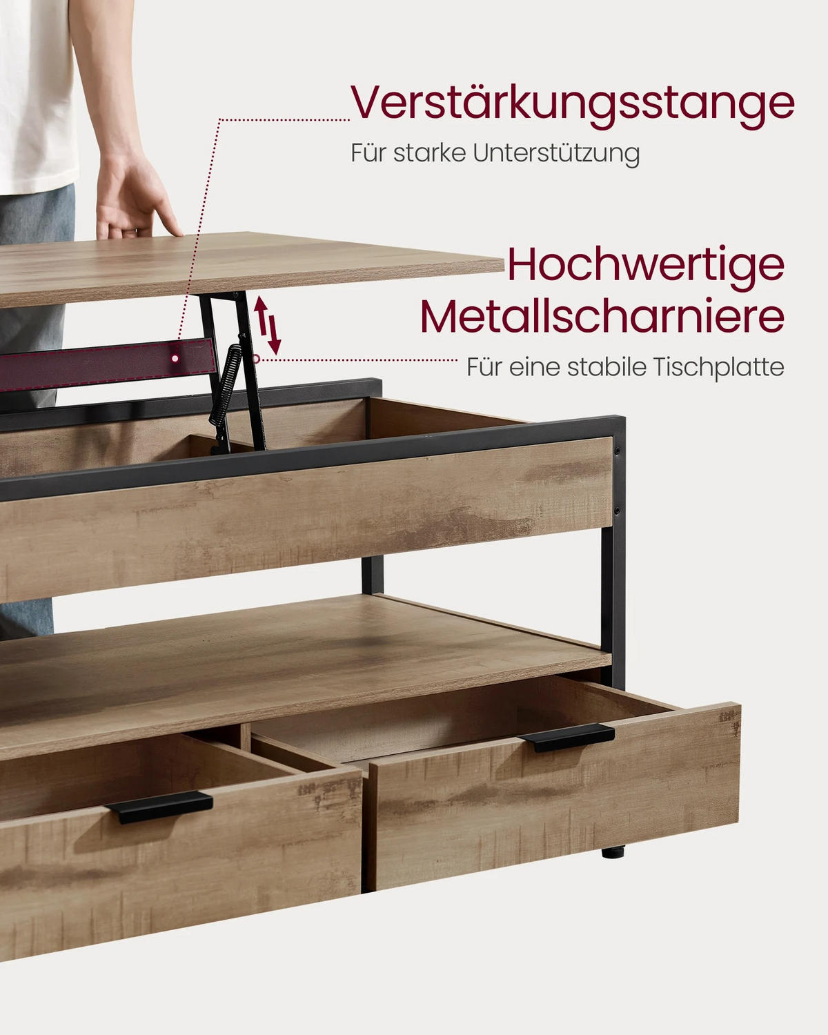 COUCHTISCH, Braun, höhenverstellbar, mit Schubladen - Braun, Holzwerkstoff (50/100/63cm) - Kaket