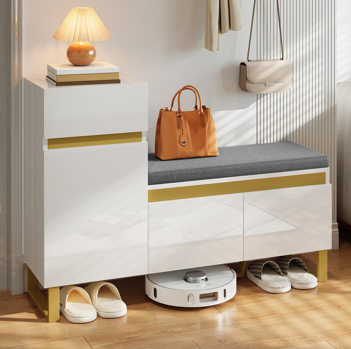 SCHUHSCHRANK aus MDF 120x35x85cm in Weiß mit Sitzbank - Weiß, Holzwerkstoff (120/85/35cm) - Modfu
