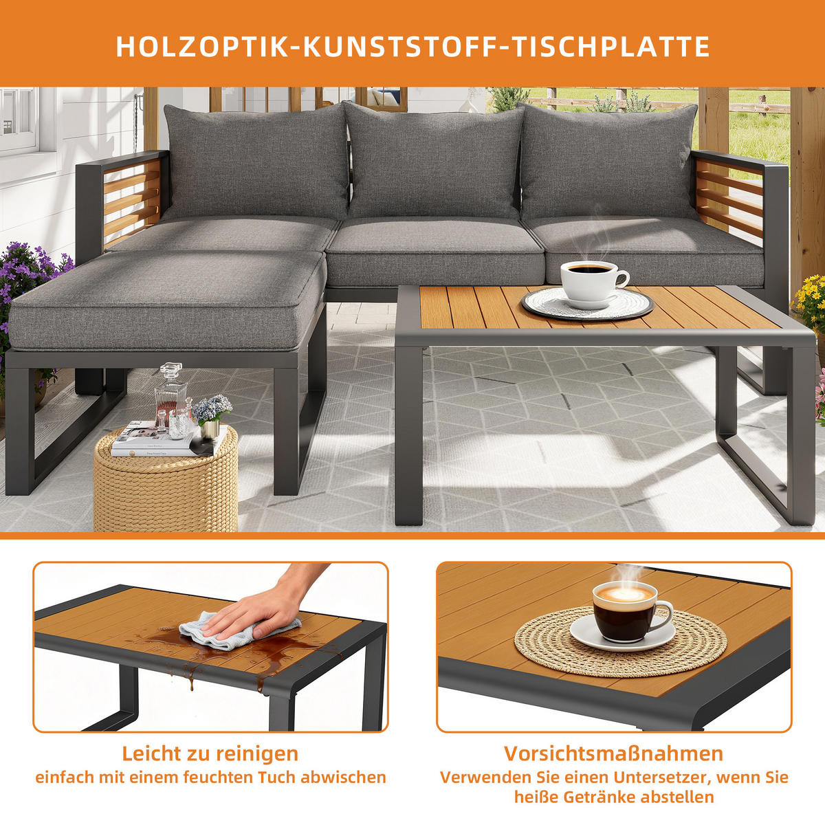 GARTEN-SOFA 10-Sitzer Grau - Grau, Metall - ComfortXL