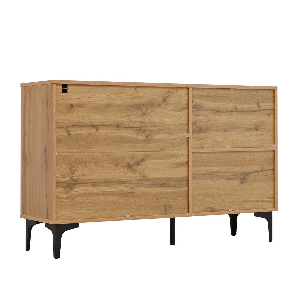 SIDEBOARD 120 cm Naturholz & Schwarz mit Tür, 3 Schubladen & Metallbeinen im skandinavischen Stil - Naturfarben, Holzwerkstoff (120/76/35cm) - Urban Meuble