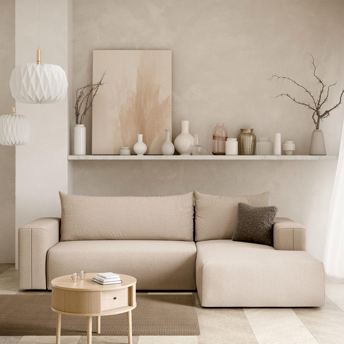 ECKSOFA Bliss 3 Sitzplätze Beige - Beige, Holz (268/163cm) - Petits-meubles