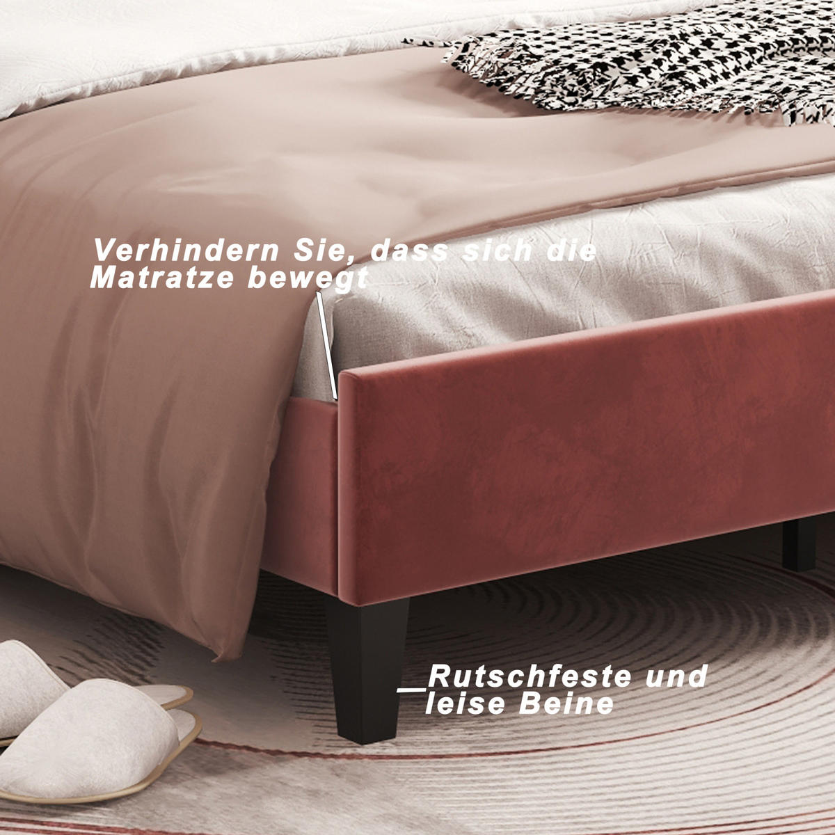 KINDERBETT Polsterbett 90x200 cm, mit geblümtem Kopfteil und Lattenrost, Samt Einzelbett, Rot - Rot, Holz/Holzwerkstoff (90/200cm) - BursDany