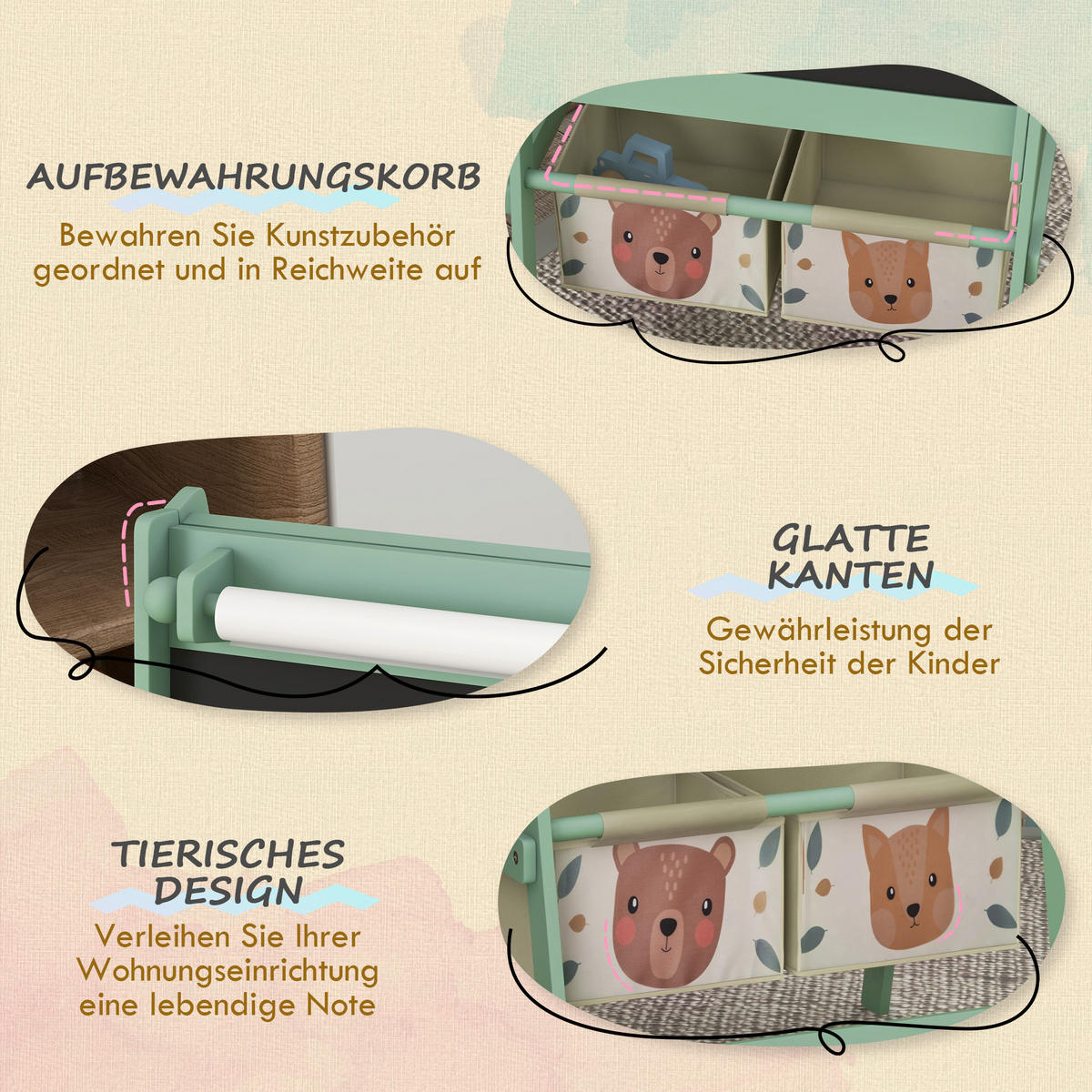 KINDERSTANDTAFEL mit Aufbewahrungskörbe - Grün, Holzwerkstoff (46.5/93/54cm) - AIYAPLAY