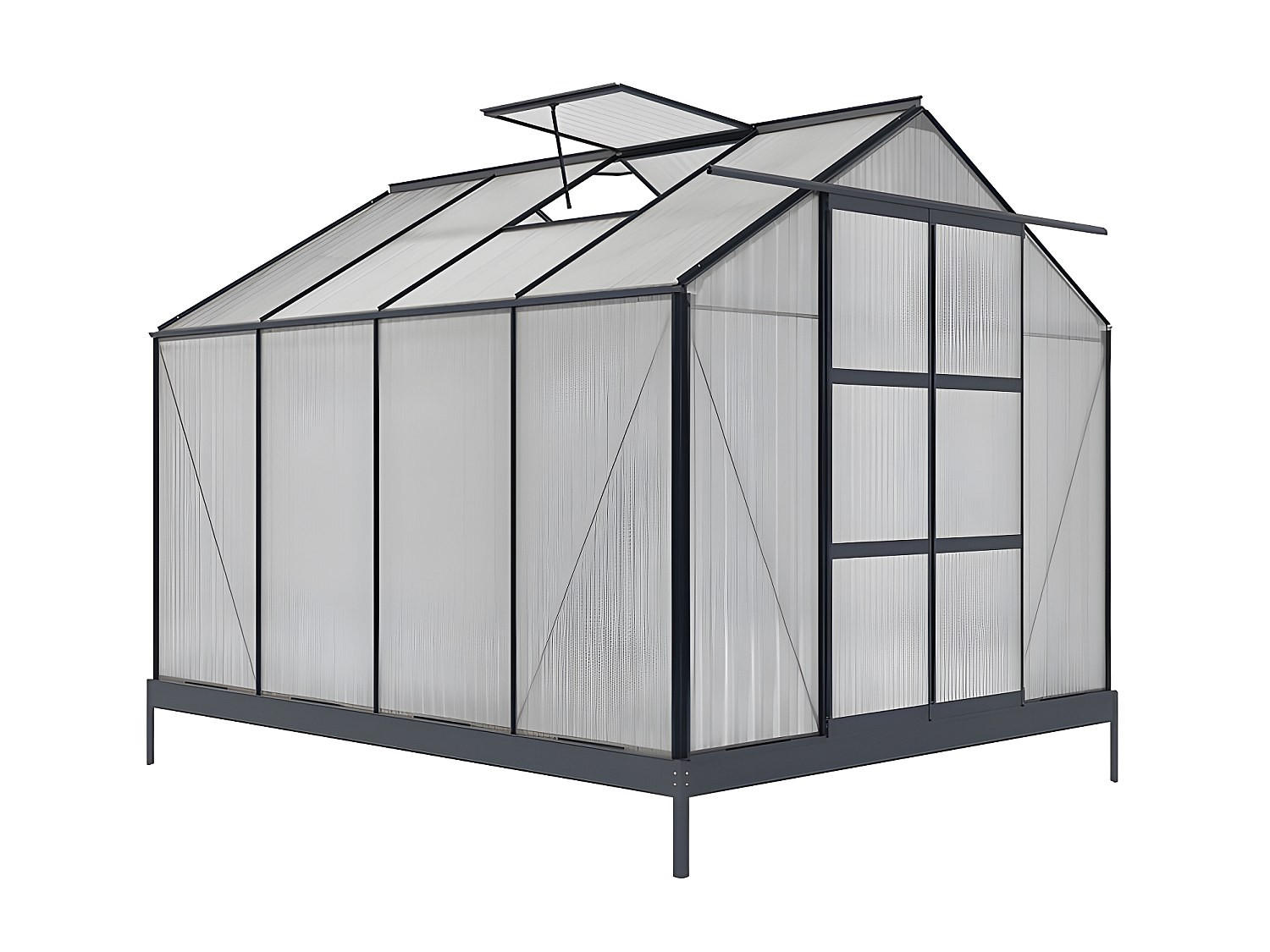 SELBSTTRAGENDES Gewächshaus - 244cm x 305cm - Polycarbonat - anthrazitgrau - GREENEA - Anthrazit, Kunststoff (244/225/305cm) - Vente-Unique