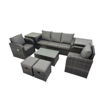 GARTENMÖBELSET mit Couchtisch Polyrattan 7-Sitzer - Dunkelgrau/Grau, Glas/Kunststoff - Fimous