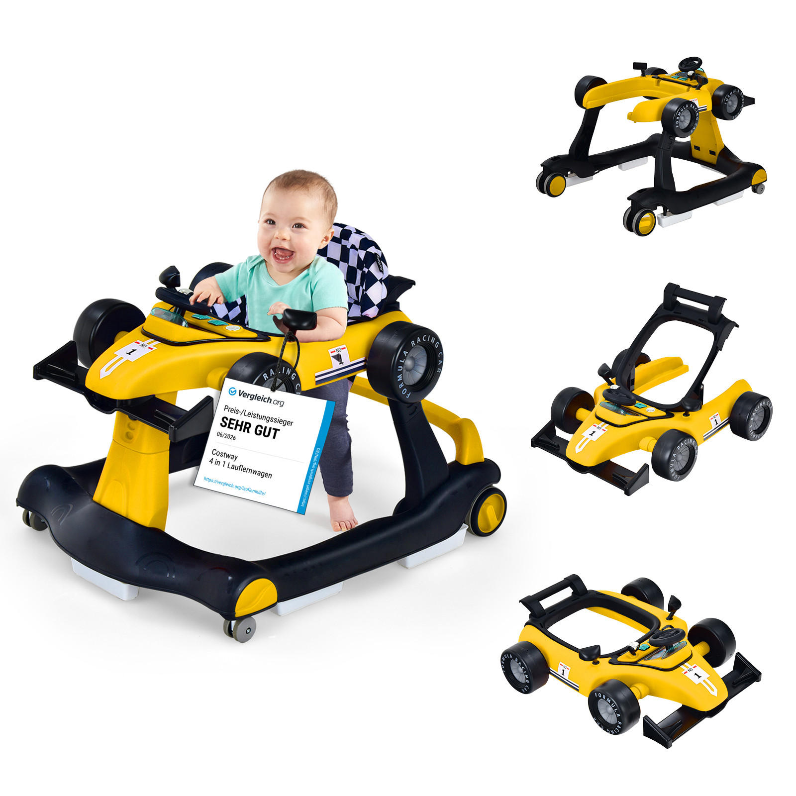 LAUFLERNWAGEN Klappbar Gelb - Gelb, Kunststoff (64/56/76cm) - COSTWAY