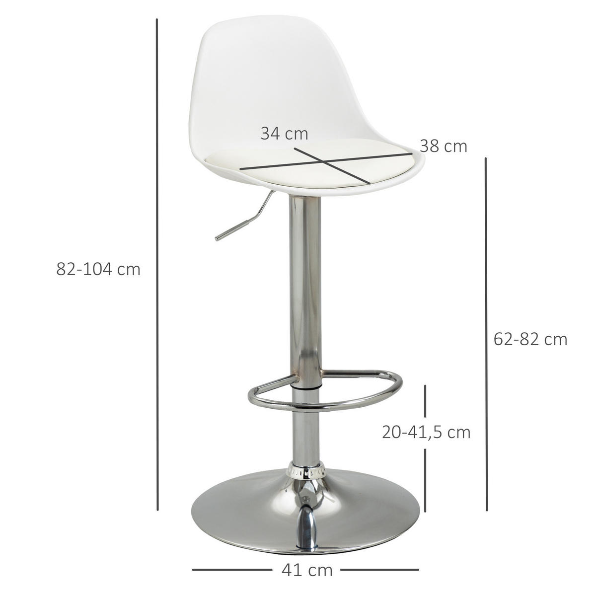 BARHOCKER 2er-Set mit modernem Design bis 120 kg(Ein Stuhl) Barstühle Weiß - Weiß, Kunststoff (42/104/41cm) - HOMCOM
