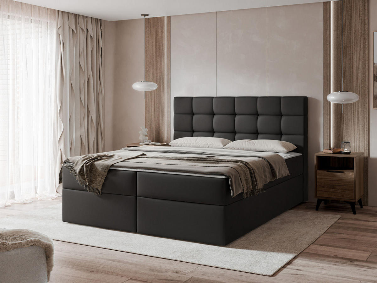BOXBETT Luanda - H3 - Schwarz, Holzwerkstoff/Textil (180/200cm) - MIRJAN24