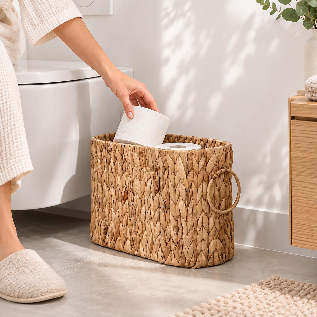ZÁSOBNÍK Přírodní na toaletní papír vodní hyacint 6 rolí - světle hnědá, textil (16.5/40/25cm) - Relaxdays