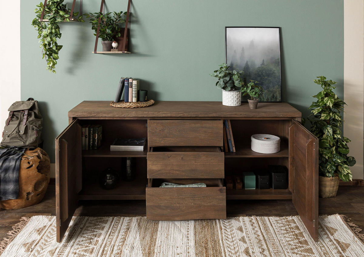 SIDEBOARD Mango 185x48x80 braun geölt / sandgestrahlt PURE MANGO #115 - Braun, Holz (185/80/48cm) - Massivmoebel24